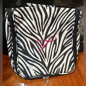 Monogram Letter T Travel Organizer Bag Case Zebra Print NEW